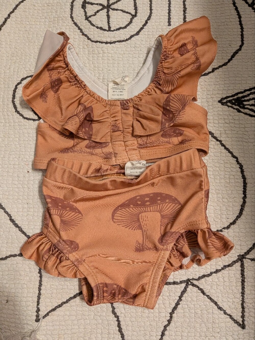 Mushroom Print Ruffle Two-Piece Swim Set - Rust